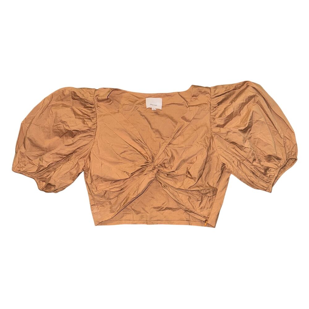 Cinq A Sept Vada Puff Sleeve Crop Top Women's Size L Sahara Twist Front Blouse